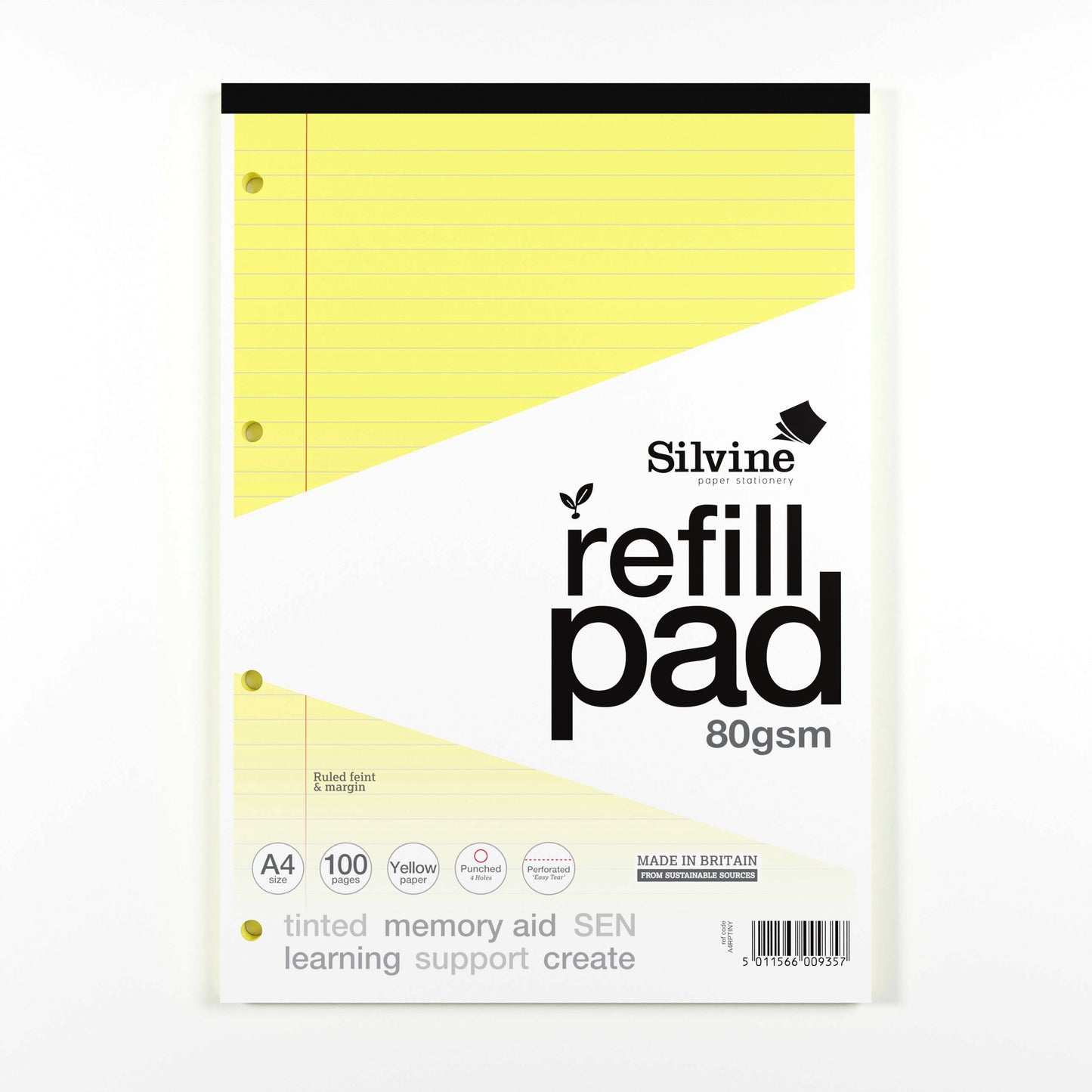 Silvine A4 Tinted Paper Dyslexia Refill Pad - Lined with Margin