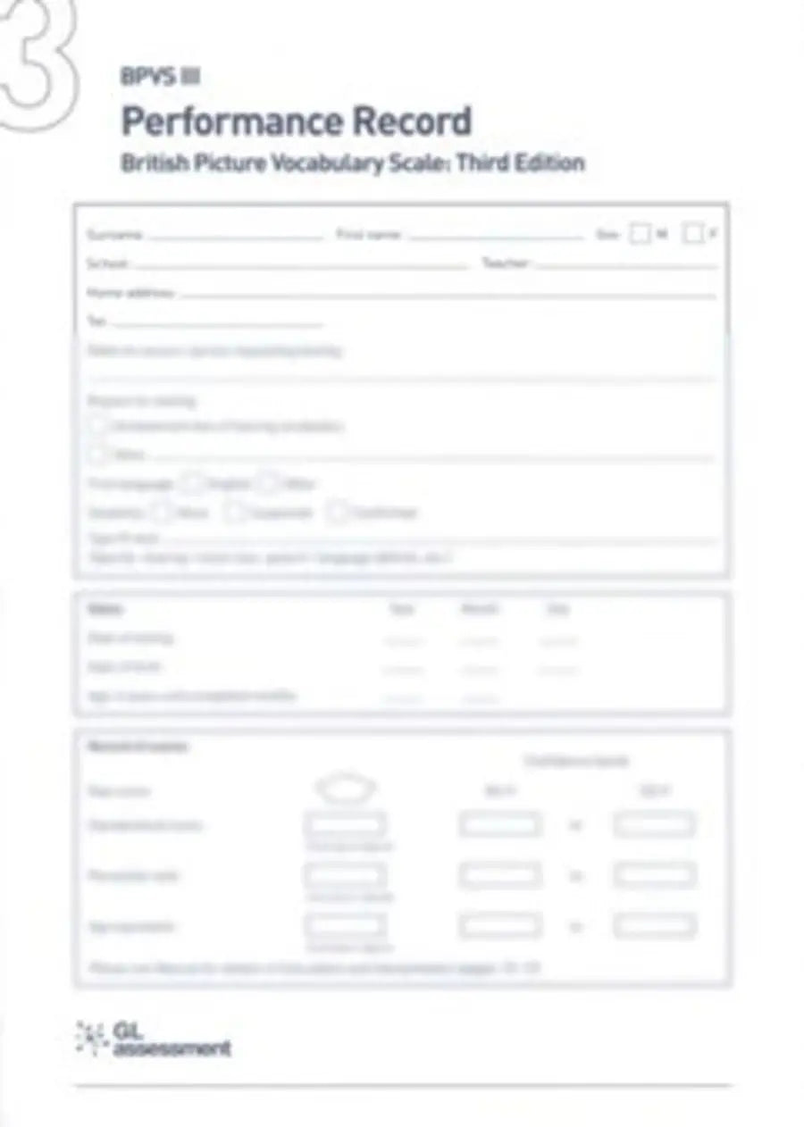 BPV53-G BPVSF3 - British Picture 1
Vocabulary Scale 3RO Edition Forms
(10 pack) | The Dyslexia Shop