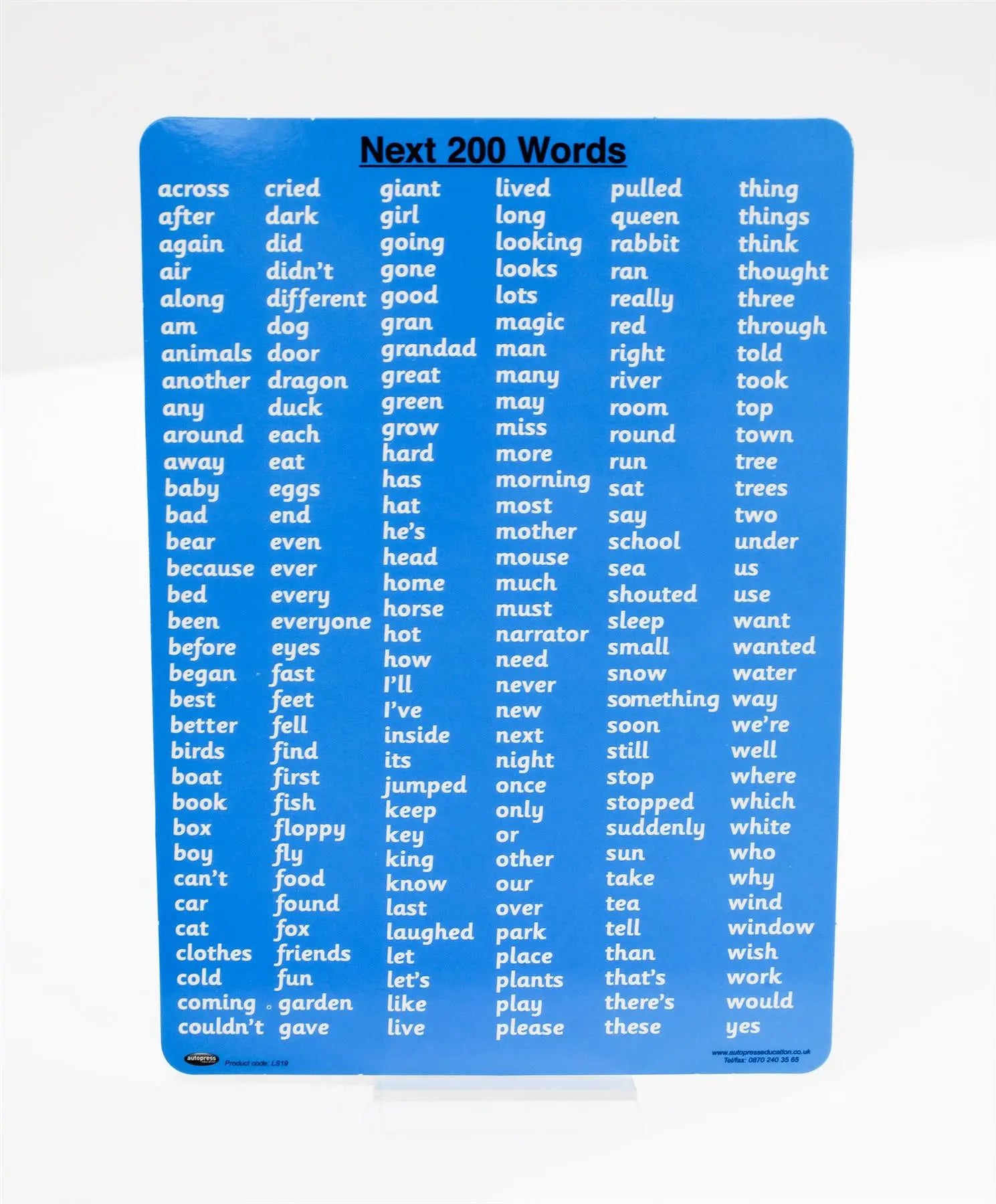 Child's High Frequency Words Chart - (Next 200 Words) | The Dyslexia Shop