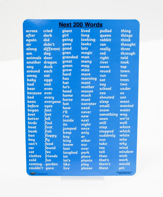 Child's High Frequency Words Chart - (Next 200 Words) | The Dyslexia Shop