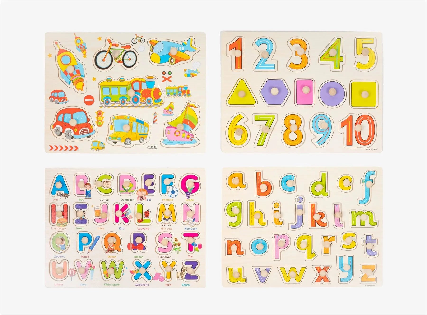 Early Learning Wooden Puzzles Assorted Vehicles, Letters, And Numbers | The Dyslexia Shop