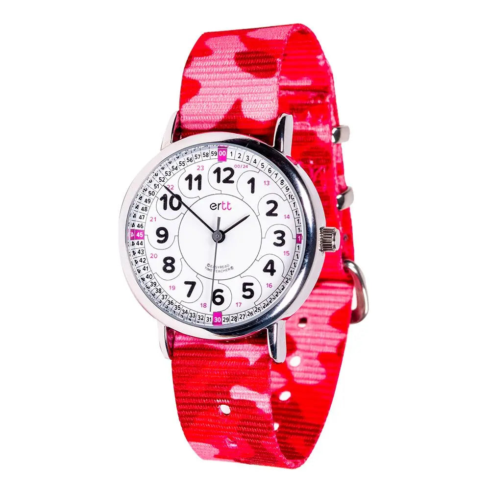 EasyRead Watch  12/24 Hour - Pink Camo Strap (White Face) | The Dyslexia Shop