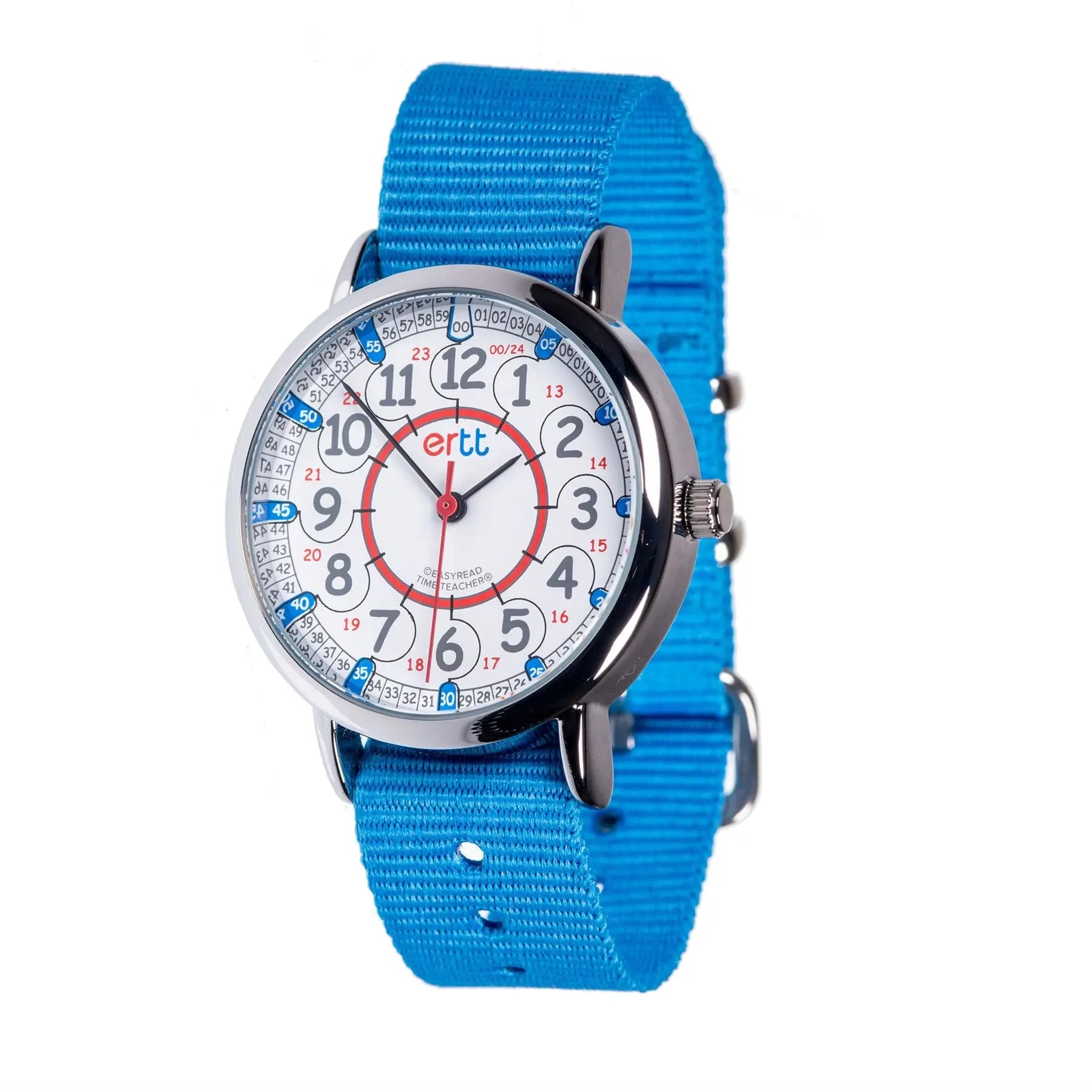 EasyRead Watch  Standard 12/24 Hour - Blue Strap (Red & Blue Face) | The Dyslexia Shop