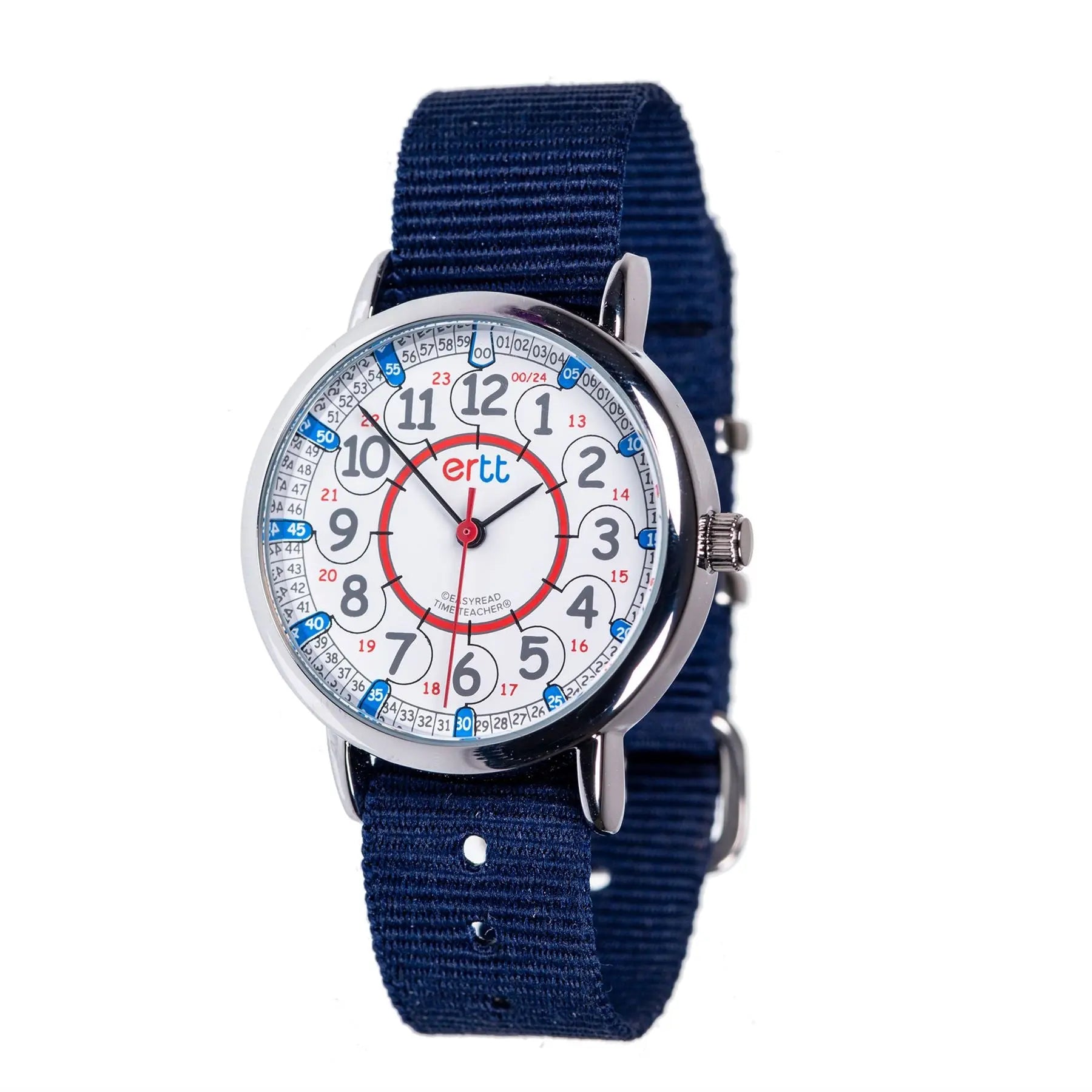 EasyRead Watch  Standard 12/24 Hour - Navy Blue Strap (Red & Blue Face) | The Dyslexia Shop