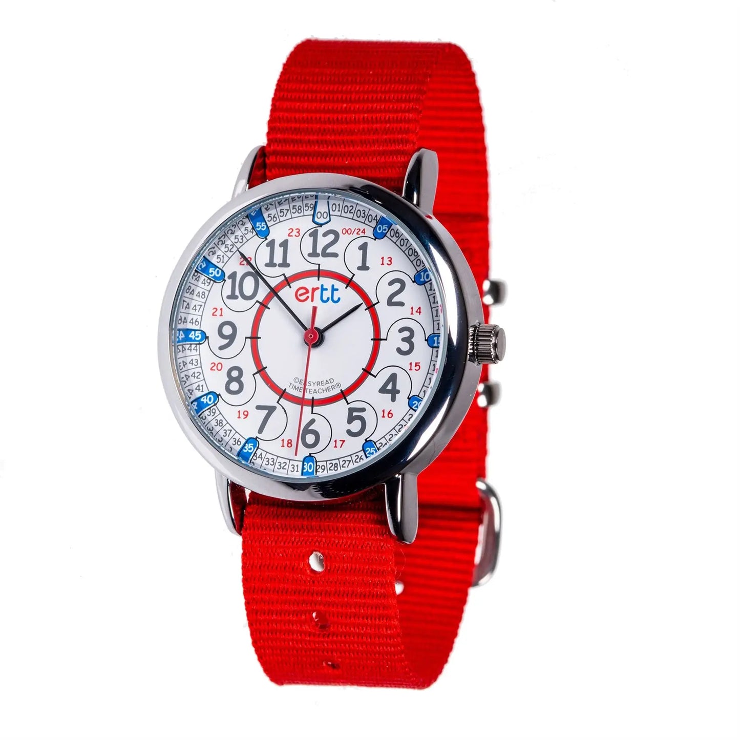 EasyRead Watch  Standard 12/24 Hour - Red Strap (Red & Blue Face) | The Dyslexia Shop