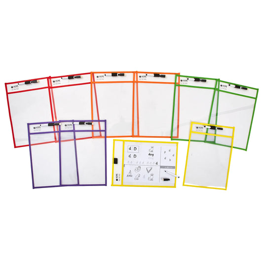 Pack of 10 - Reusable Write on, Wipe Off Learning Pockets