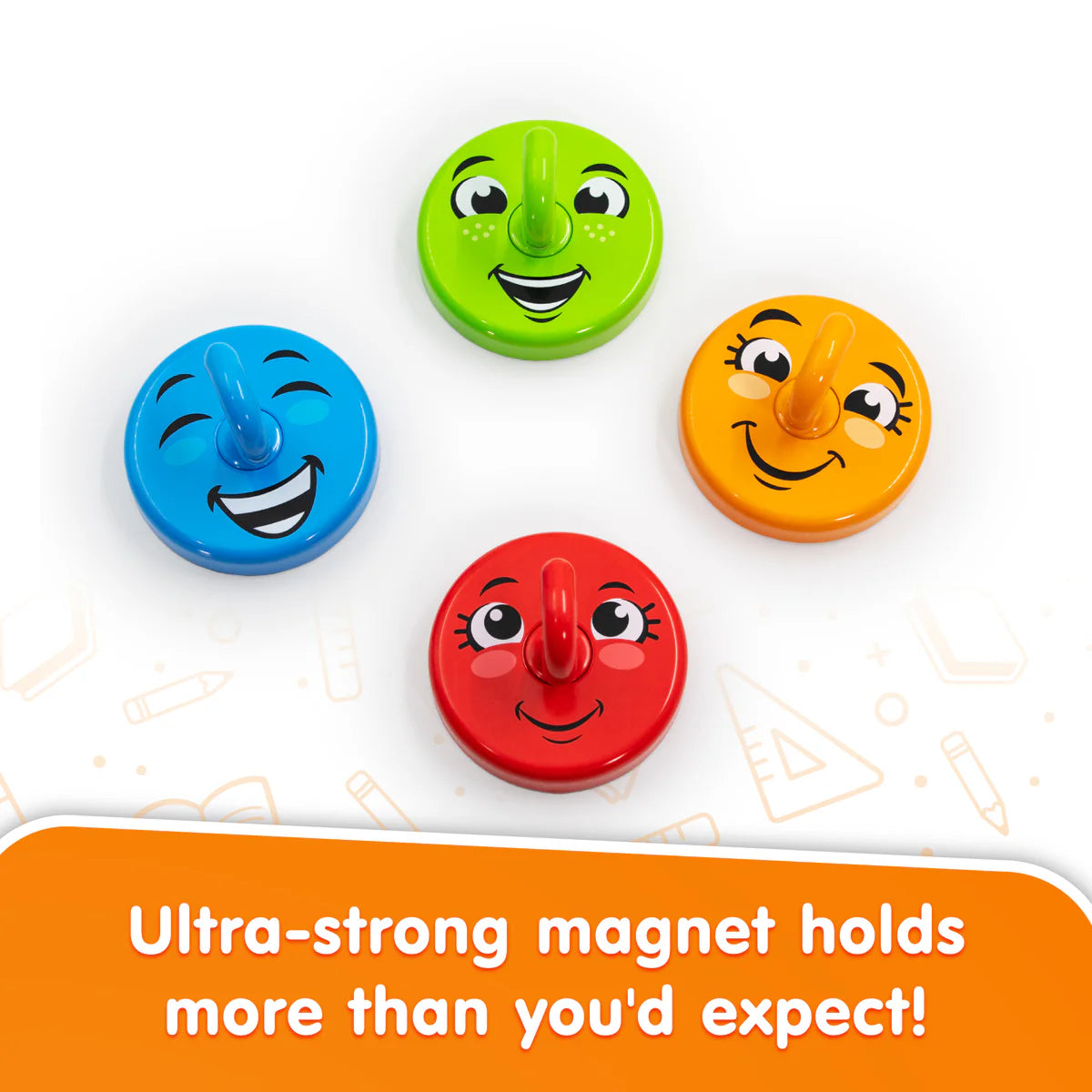 Happy Hooks – Super-Strong Magnetic Hooks for Classroom & Home (Set of 4)