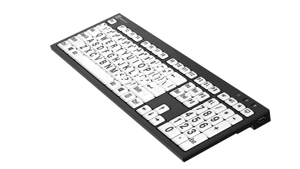 Logickeyboard Braille and Large Print NERO Slimline Keyboard for Windows PC | The Dyslexia Shop