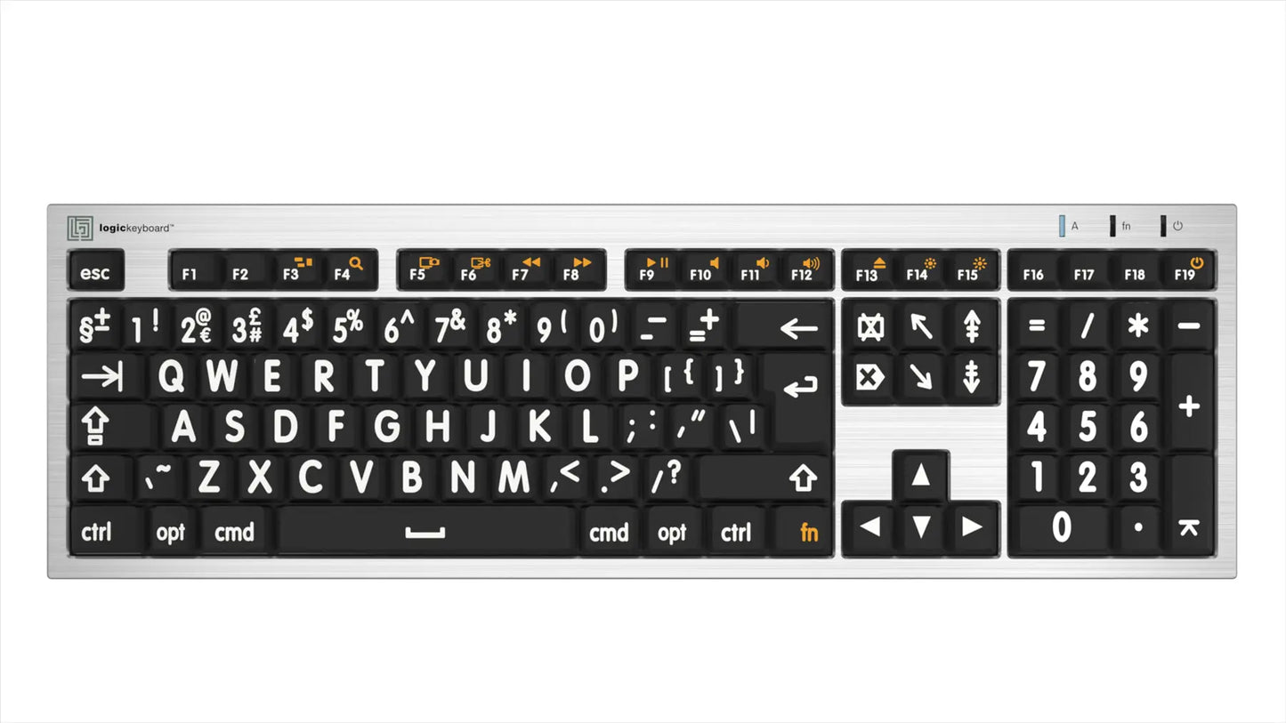 Logickeyboard Large Print ALBA MAC White on Black UK Keyboard | The Dyslexia Shop