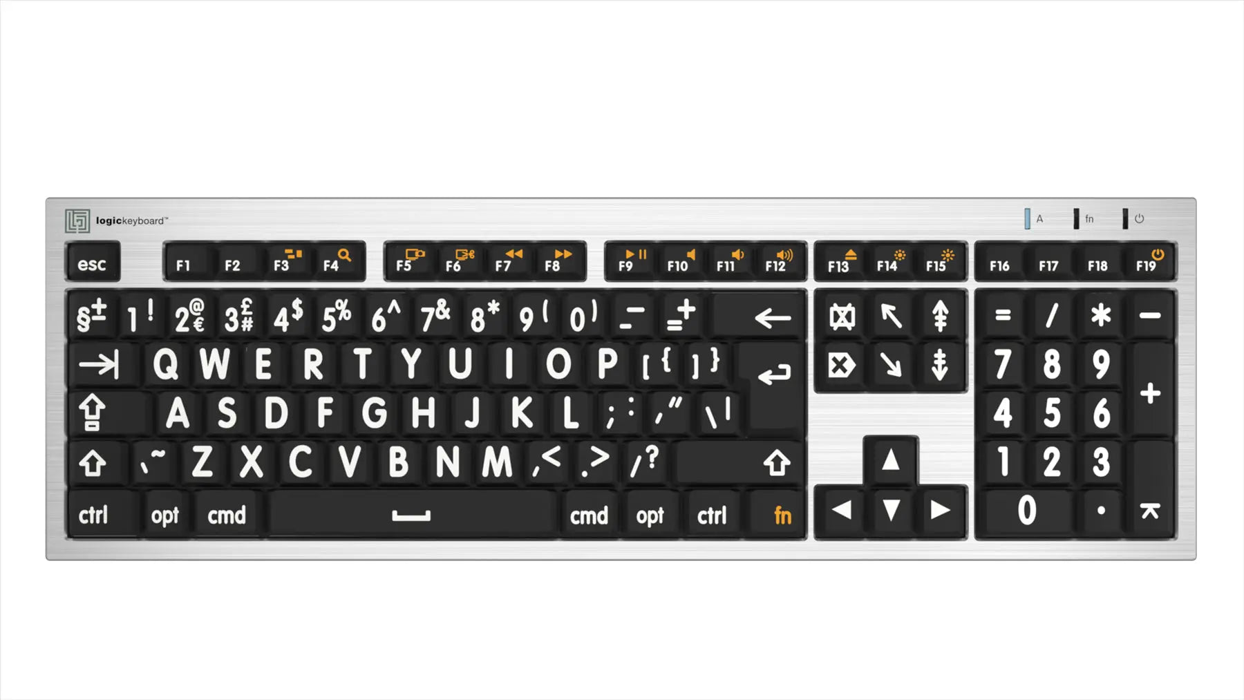 Logickeyboard Large Print ALBA MAC White on Black UK Keyboard | The Dyslexia Shop