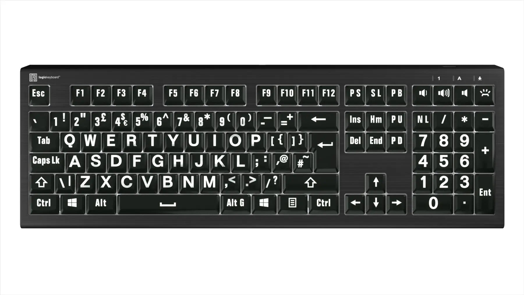 Logickeyboard XLPrint ASTRA2 PC White on Black UK Keyboard | The Dyslexia Shop