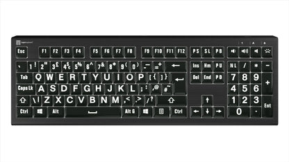 Logickeyboard XLPrint ASTRA2 PC White on Black UK Keyboard | The Dyslexia Shop