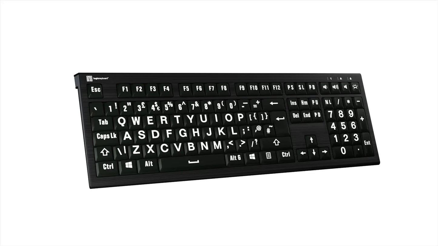 Logickeyboard XLPrint ASTRA2 PC White on Black UK Keyboard | The Dyslexia Shop