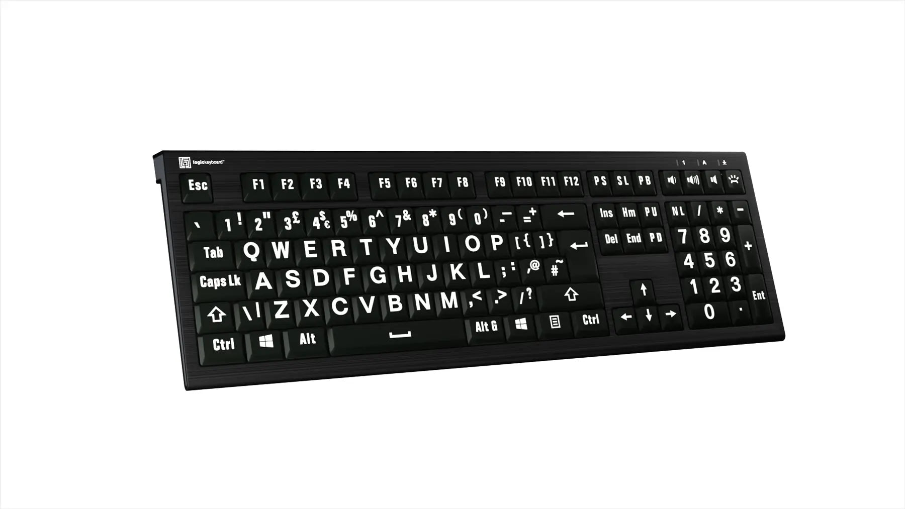 Logickeyboard XLPrint ASTRA2 PC White on Black UK Keyboard | The Dyslexia Shop