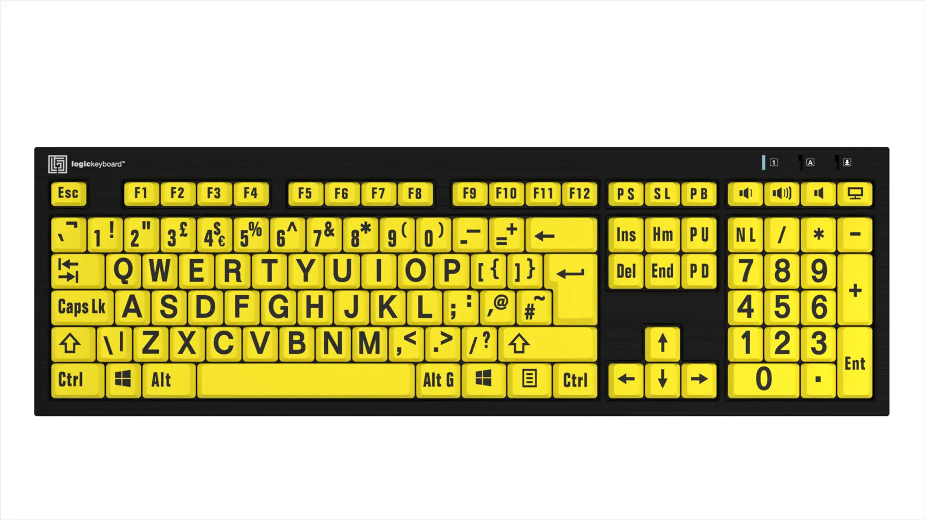 Logickeyboard XLPrint NERO PC Black on Yellow UK VA lo Keyboard | The Dyslexia Shop