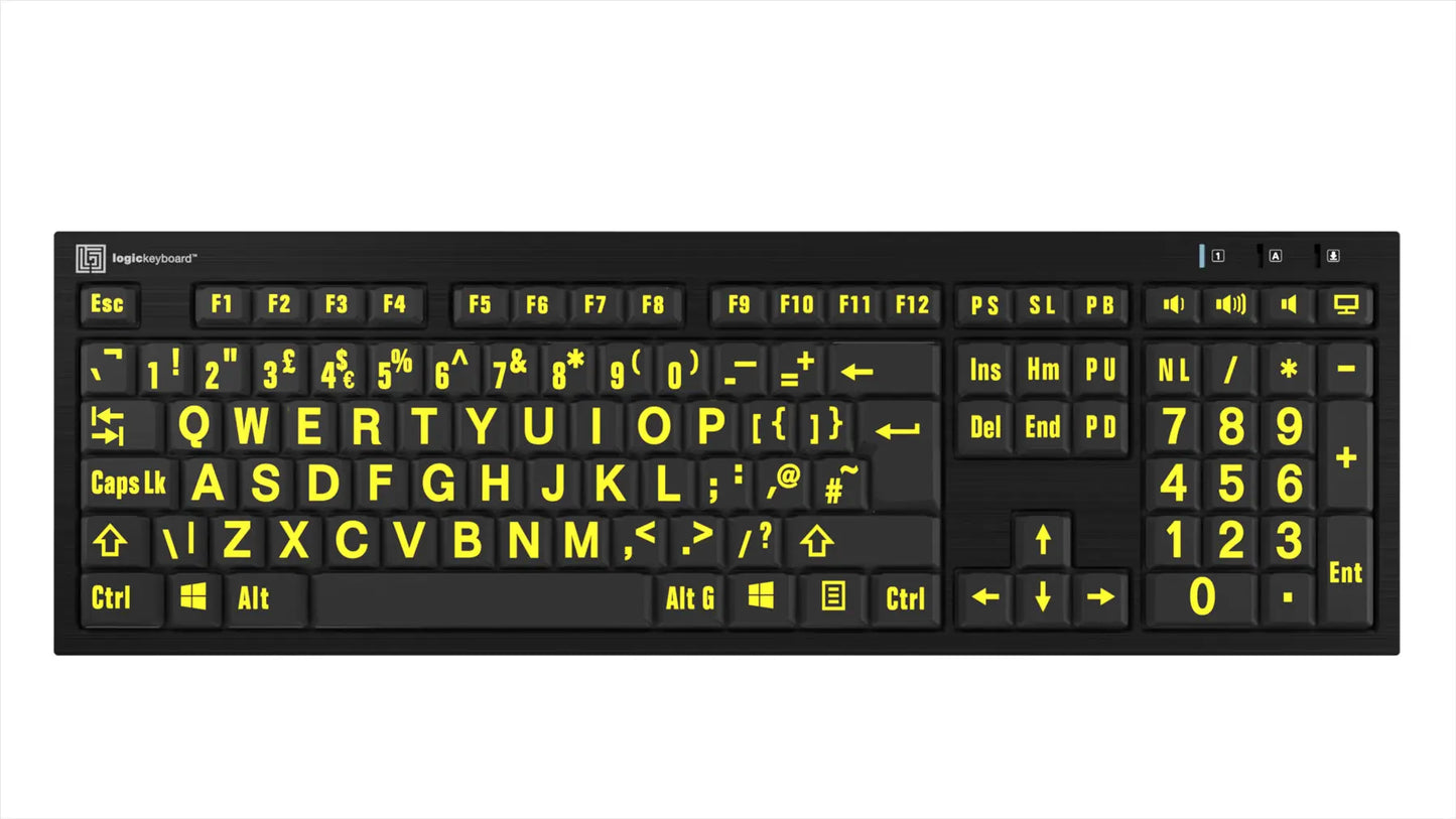 Logickeyboard XLPrint NERO PC Yellow on Black UK Keyboard | The Dyslexia Shop