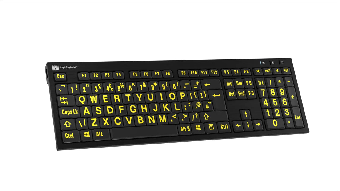 Logickeyboard XLPrint NERO PC Yellow on Black UK Keyboard | The Dyslexia Shop
