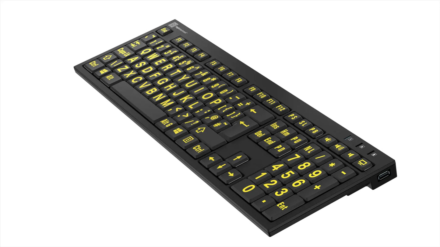 Logickeyboard XLPrint NERO PC Yellow on Black UK Keyboard | The Dyslexia Shop