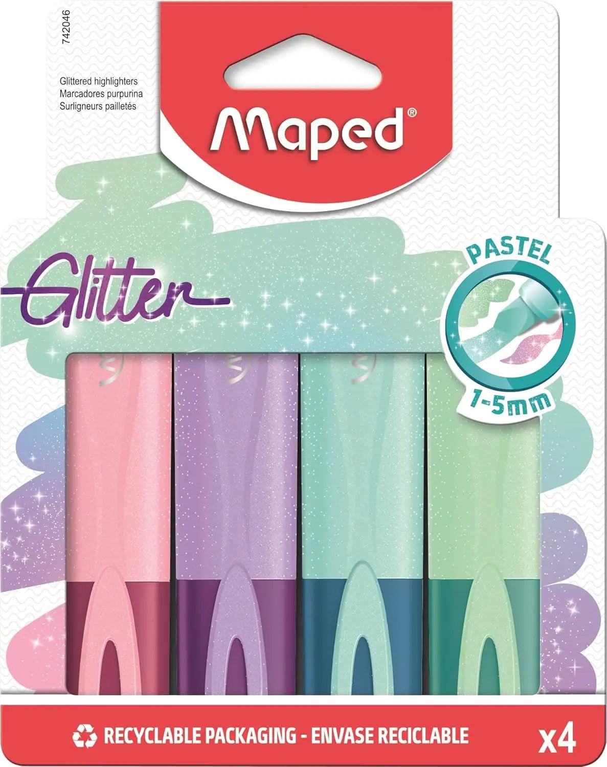 Pack De 10 Subrayadores Maped | 6 Colores Pastel + 4 Glitter | Punta Biselada Para Líneas Finas O Gruesas | Ideal Para Estudio Y Oficina