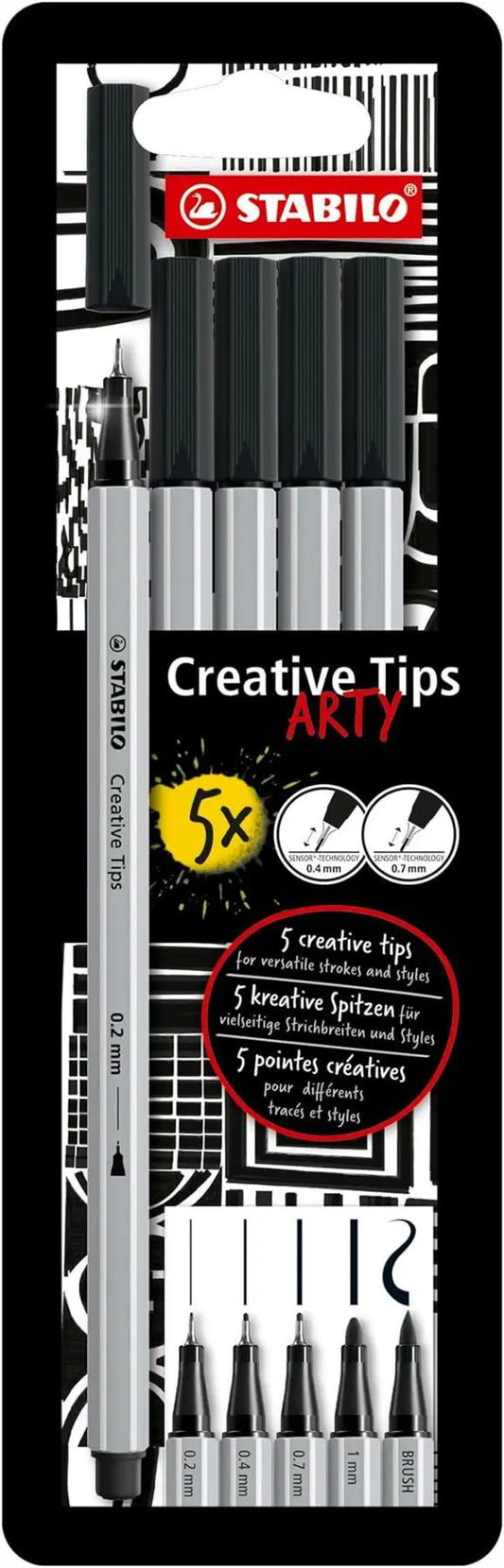 Multi-Tip Pen Set - STABILO Creative Tips - ARTY - Pack of 5 - Black | The Dyslexia Shop