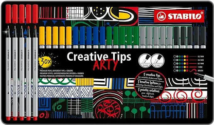 Multi-Tip Pen Set - STABILO Creative Tips - ARTY - Tin of 30 - CLASSIC - Assorted Colours | The Dyslexia Shop