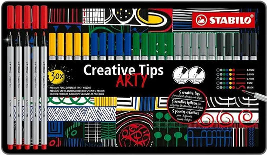 Multi-Tip Pen Set - STABILO Creative Tips - ARTY - Tin of 30 - CLASSIC - Assorted Colours | The D...