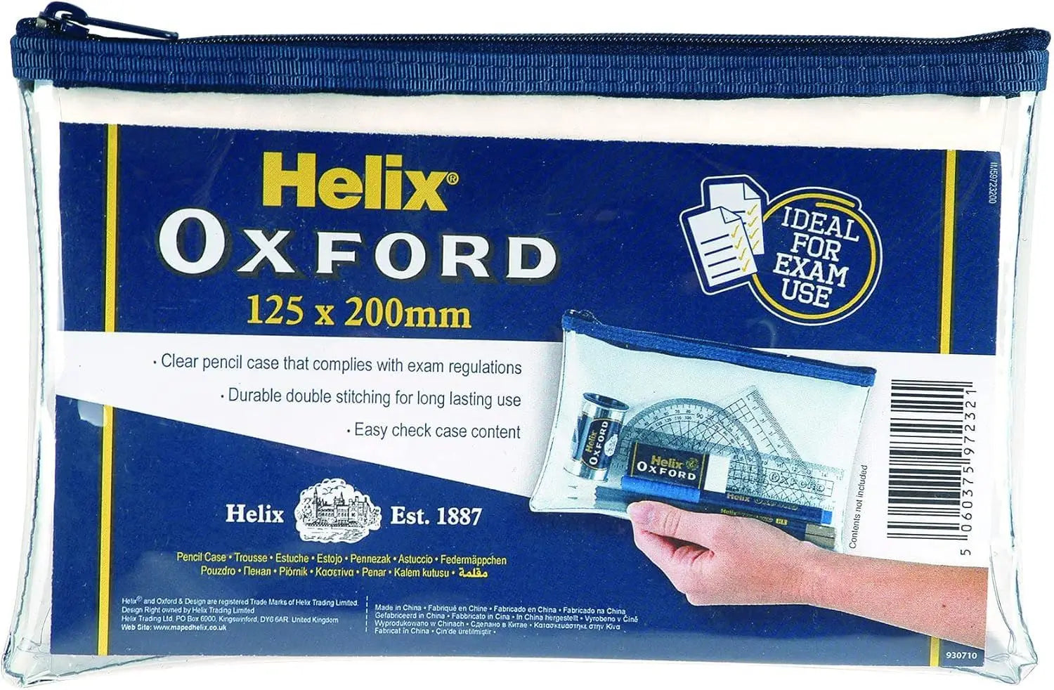 Oxford Clear Pencil Case – 8" x 5" Exam-Compliant Stationery Pouch | The Dyslexia Shop