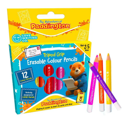 PADDINGTON™ Erasable Tripod Grip Colour Pencils 12 Pack: Ages 2-5 | The Dyslexia Shop