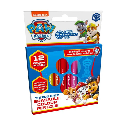 PAW PATROL Erasable Tripod Grip Colour Pencils Pack Of 12 Ages 2-5 | The Dyslexia Shop