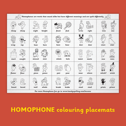 Homophone Colouring Placemats - Handy Spelling