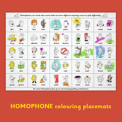 Homophone Colouring Placemats - Handy Spelling