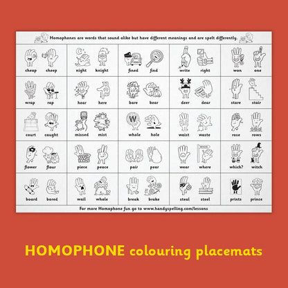 Homophone Colouring Placemats - Handy Spelling