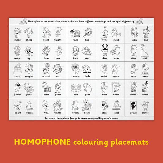 Homophone Colouring Placemats - Handy Spelling