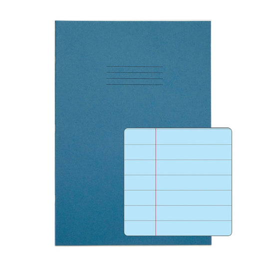 RHINO A4 Tinted Exercise Book Blue Paper - 12mm Lined + Margin | 48pg/10pk | The Dyslexia Shop