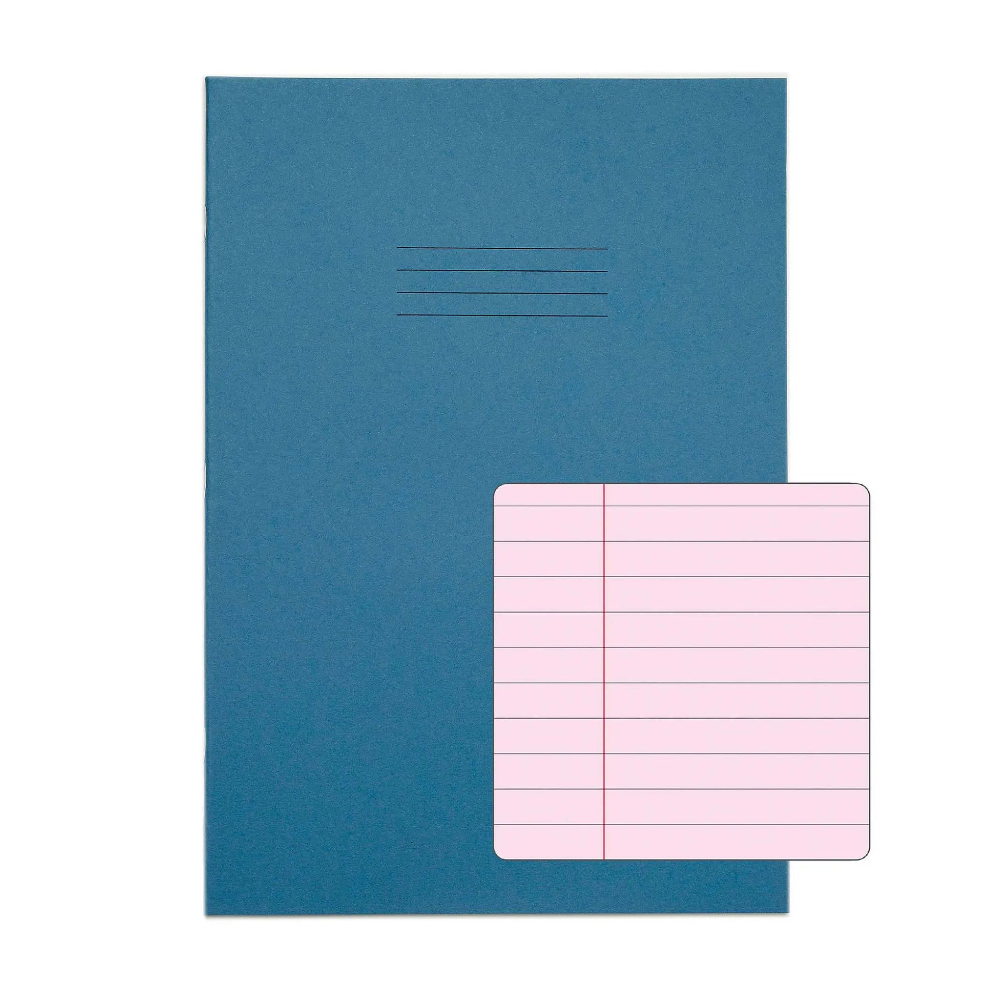 RHINO A4 Tinted Exercise Book Pink Paper - 8mm Lined + Margin | 48pg/10pk | The Dyslexia Shop