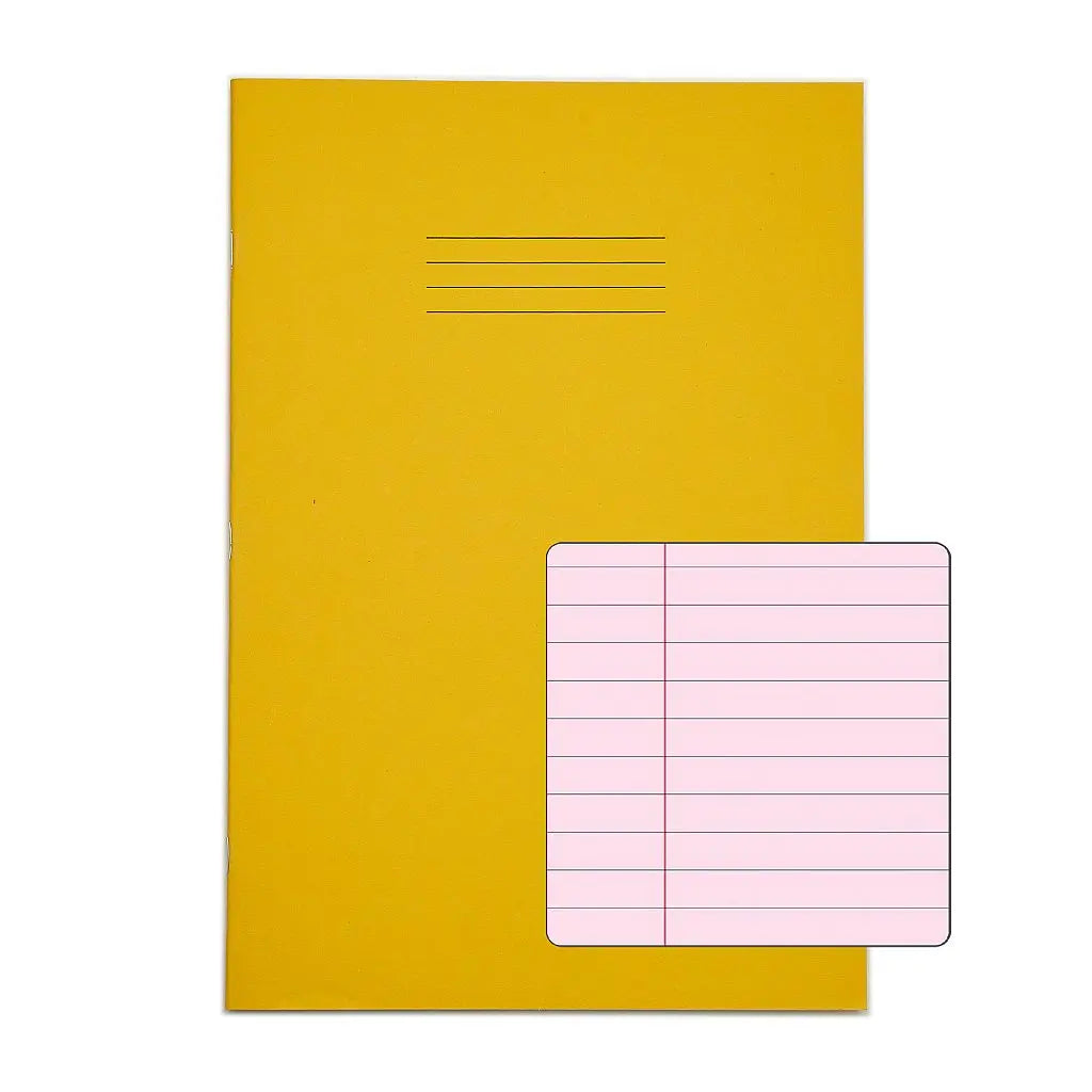 RHINO A4 Tinted Exercise Book Pink Paper - 8mm Lined + Margin | 48pg/10pk | The Dyslexia Shop