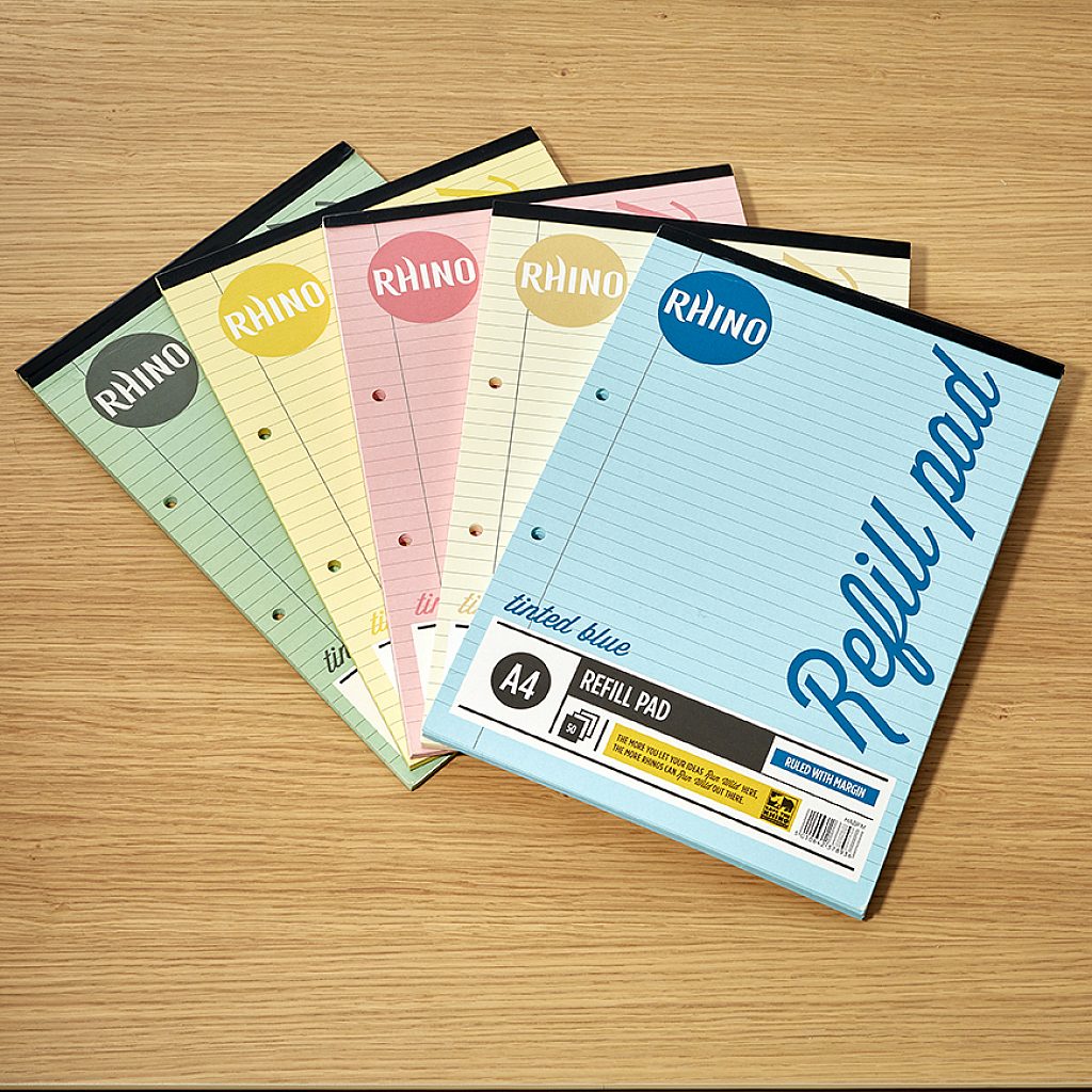 RHINO A4 Tinted Refill Pad - 8mm Lined + Margin - Pack Of 6 | 100pg