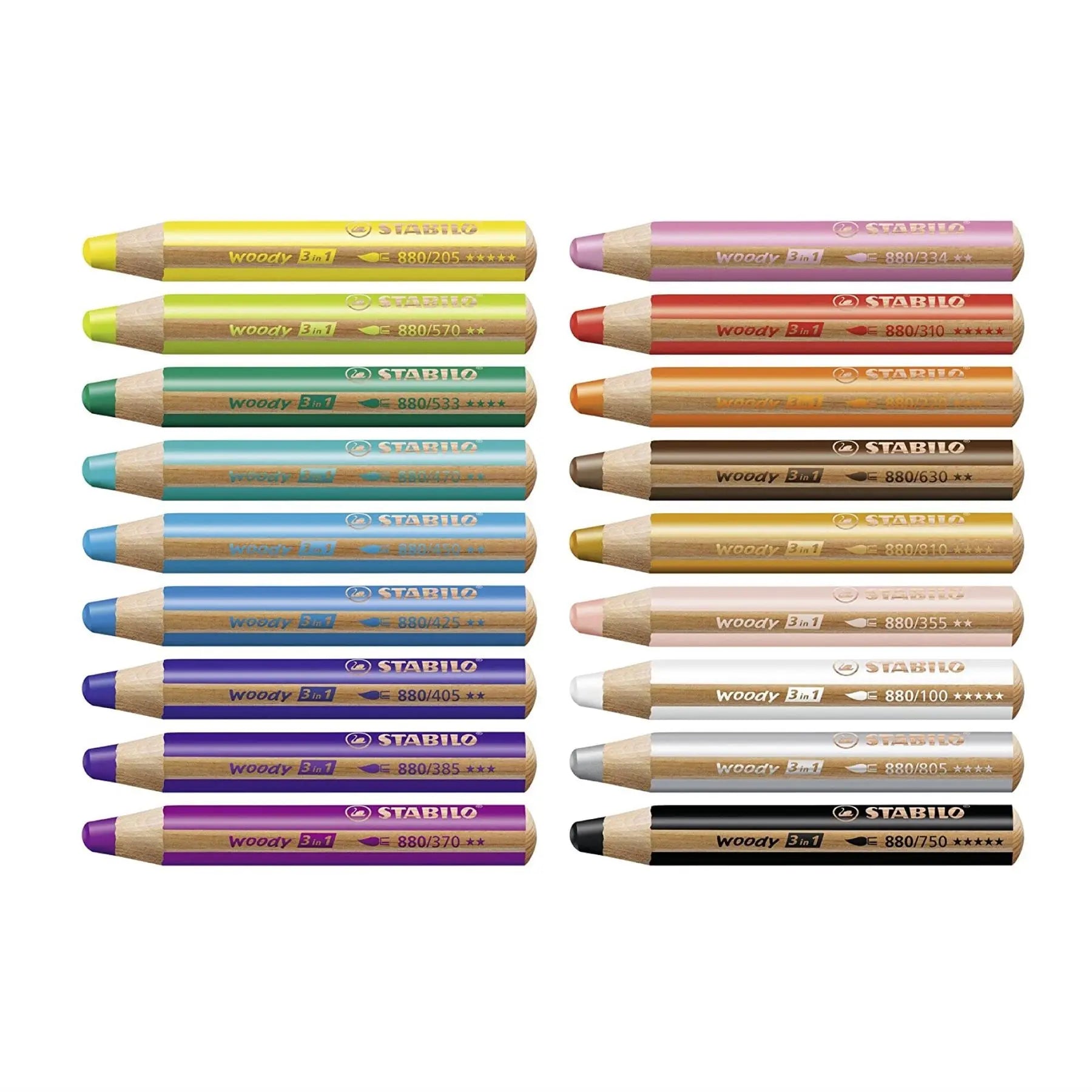 STABILO woody 3 in 1 - ARTY - Pack of 18 - Assorted Colours with Sharpener and Paint Brush | The Dyslexia Shop