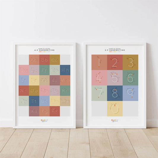(Sand) Learn Alphabet & Number Wall Print Matching Pair - Happy Little Doers | The Dyslexia Shop