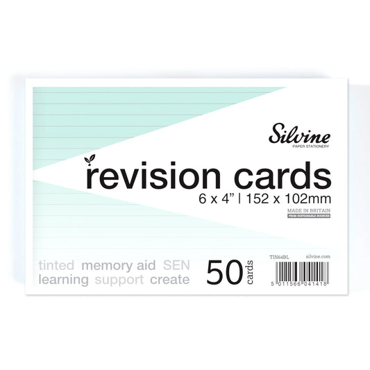 Silvine Tinted Revision Cards 6 x 4" (Lined, 50 Cards)