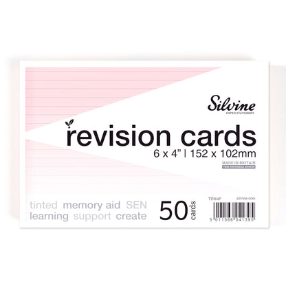 Silvine Tinted Revision Cards 6 x 4" (Lined, 50 Cards)