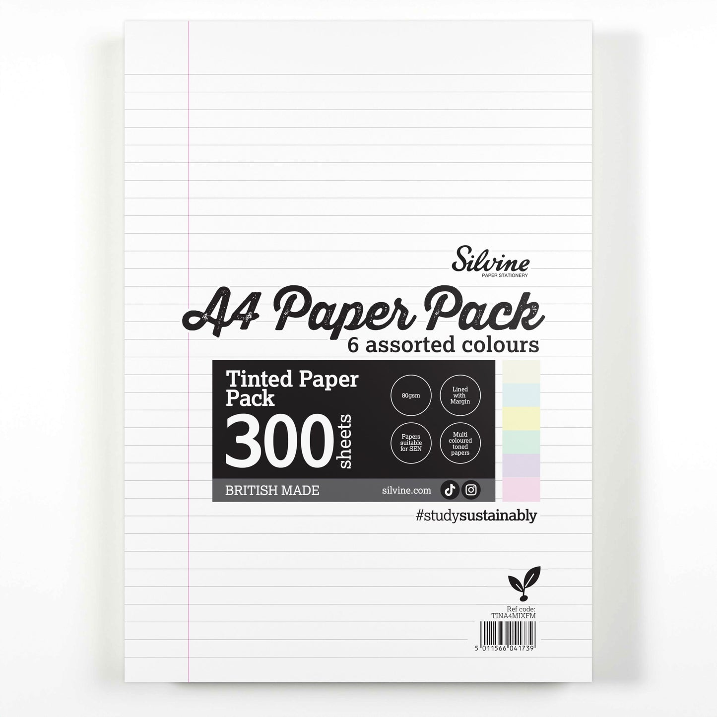 Silvine A4 Tinted Paper Pack – 300 Sheets 6  Colours