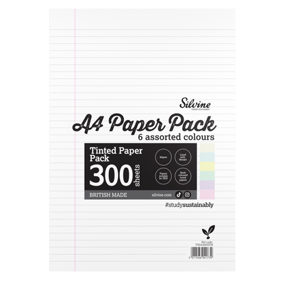 Silvine A4 Tinted Paper Pack – 300 Sheets 6  Colours
