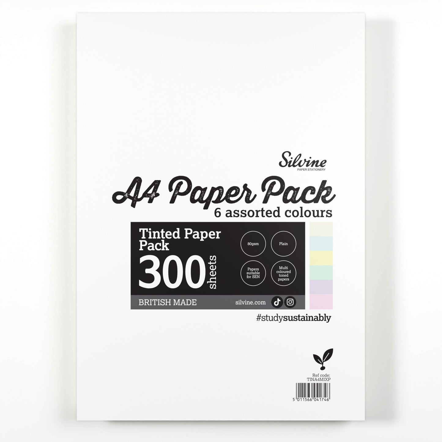Silvine A4 Tinted Paper Pack – 300 Sheets 6  Colours