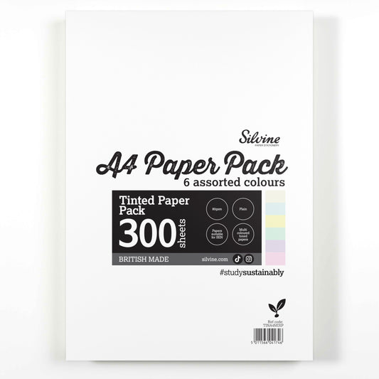Silvine A4 Tinted Paper Pack – 300 Sheets 6  Colours