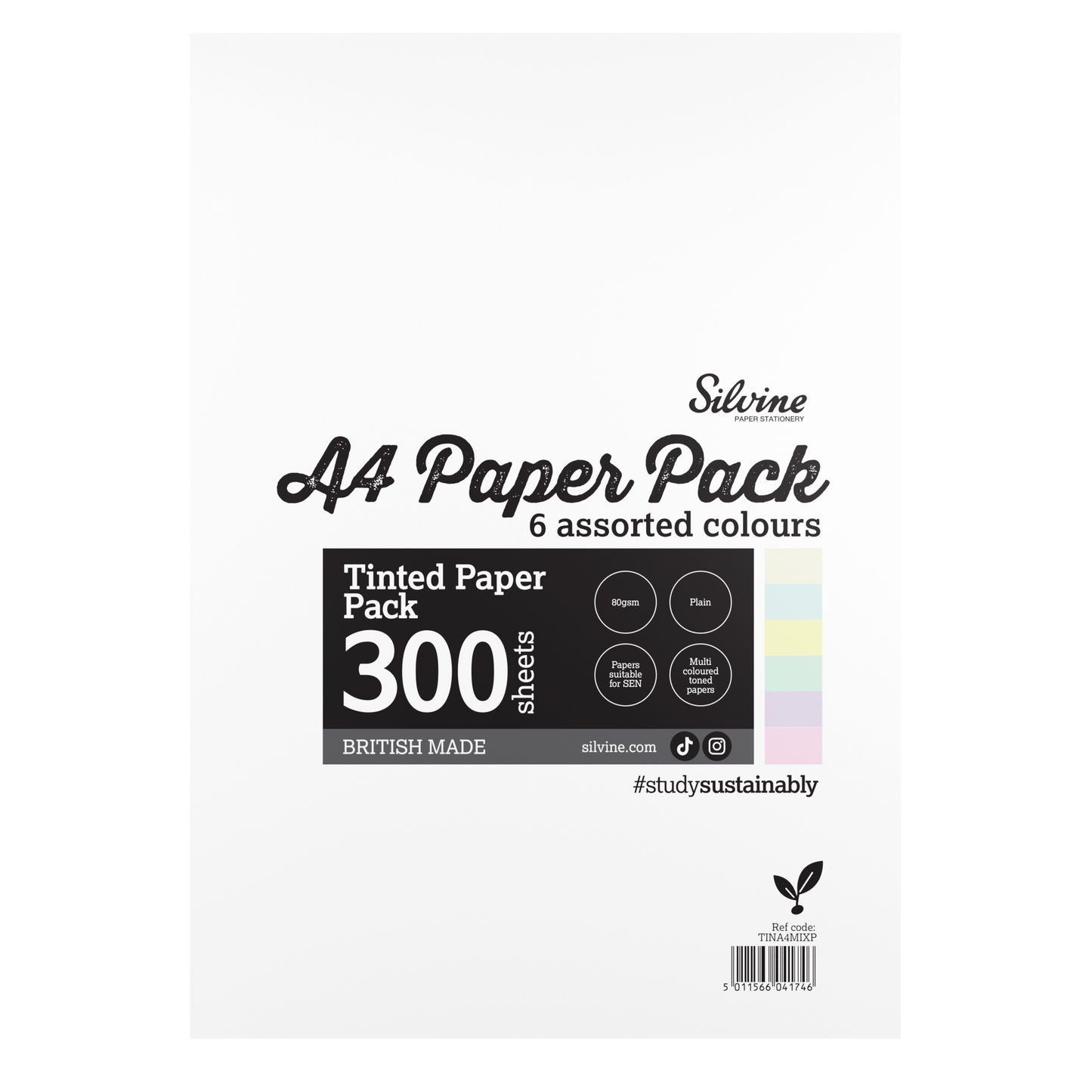 Silvine A4 Tinted Paper Pack – 300 Sheets 6  Colours