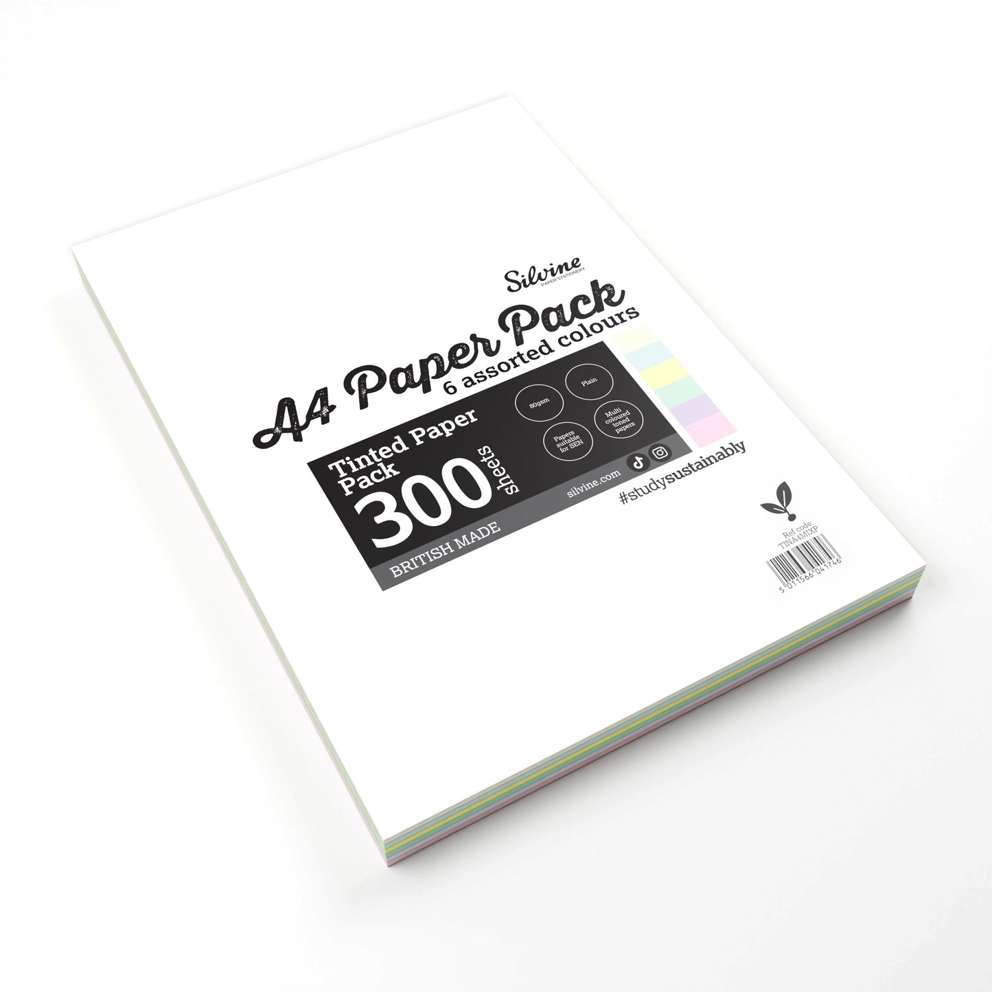 Silvine A4 Tinted Paper Pack – 300 Sheets 6  Colours