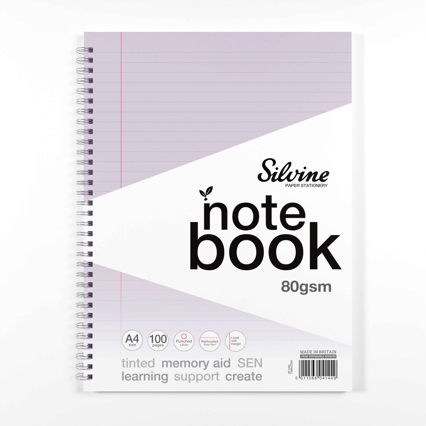 Silvine A4 Titned Paper Dyslexia Notebook – 100 Wirebound Pages