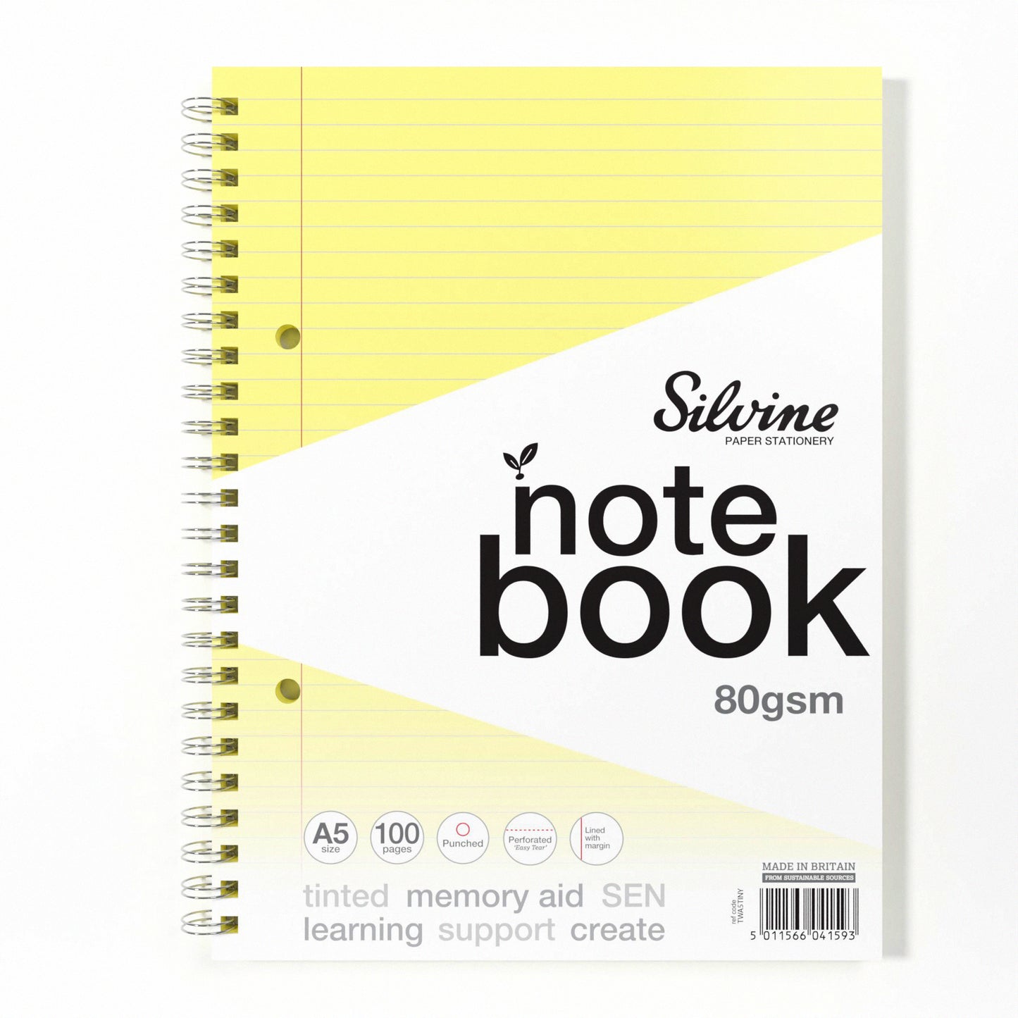 Silvine A5 Titned Paper Dyslexia Notebook – 100 Wirebound Pages