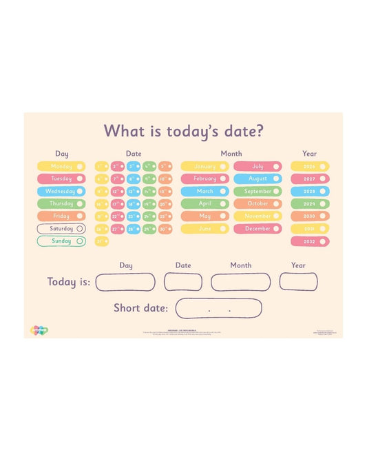 Date Chart - A4 Write and Wipe Date Reference for Individual Pupils